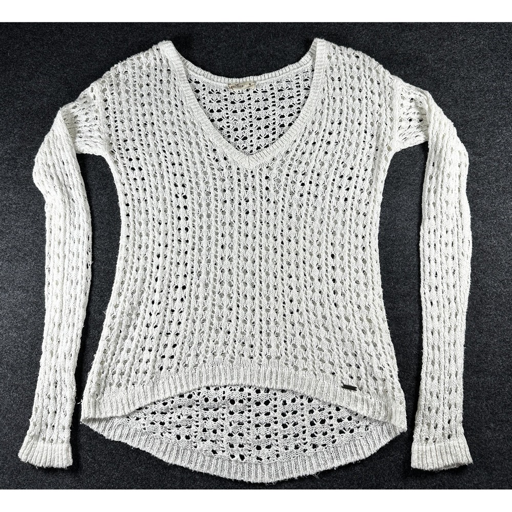 Hollister Sz Med Crochet Open Knit Sweater Pullover‎ V Neck Croquette Girl Boho